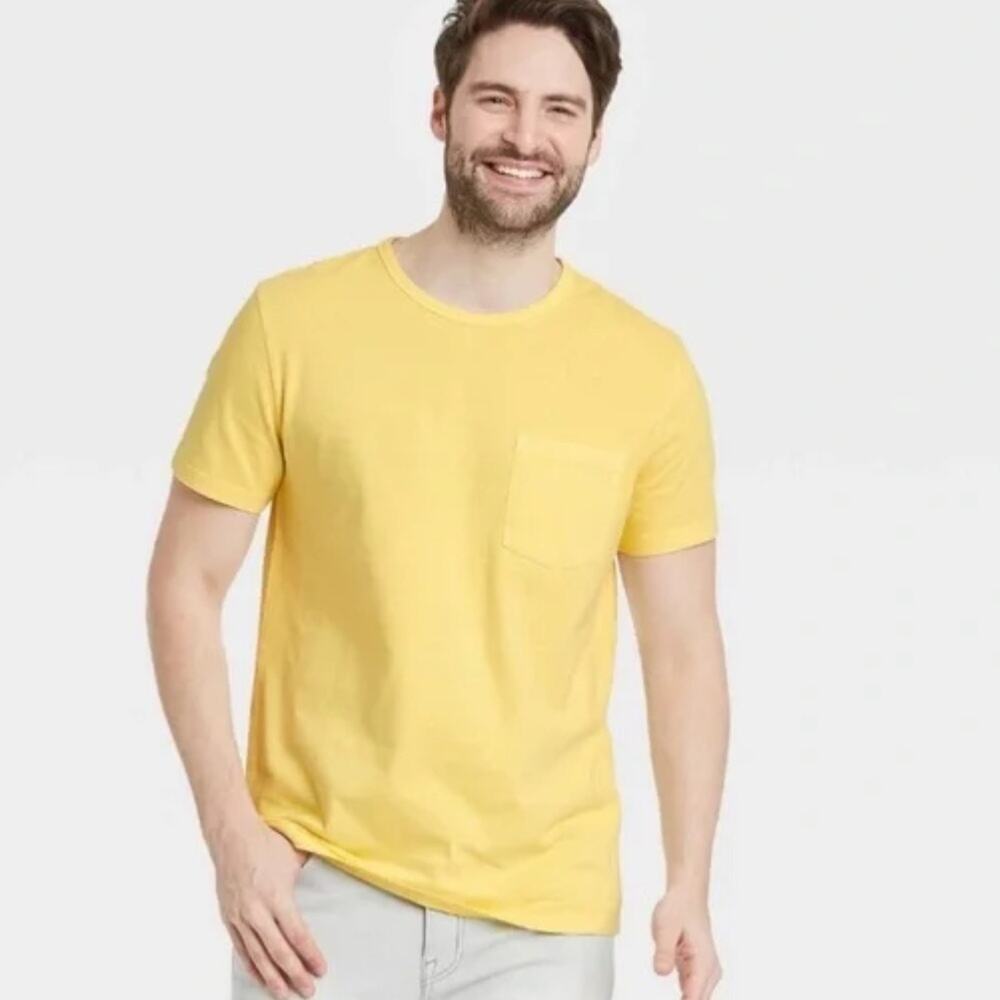 Goodfellow Men's lemon Yellow Short Sleeve Novelty pocket T-Shirt NWT Sz S
